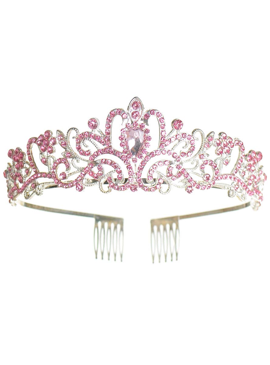 Image of Elegant Silver and Pink Rhinestone Party Tiara