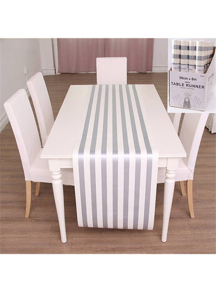 Image of Silver and White Stripe 50cm x 8cm Table Runner