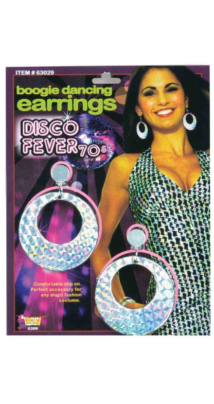 1970's Silver Holographic Earrings Costume Accessory For Women