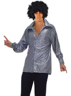 Image of Hustling Hunk Men's Silver 1970s Disco Costume Shirt