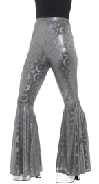 Women's Silver Holographic Flared Disco 1970's Costume Pants - Main Image