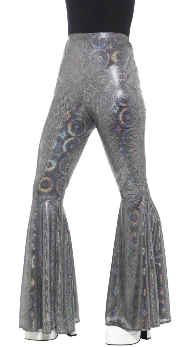 Women's Silver Holographic Flared Disco 1970's Costume Pants - Main Image