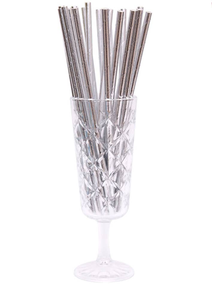 Image of Metallic Silver 20 Pack Paper Straws