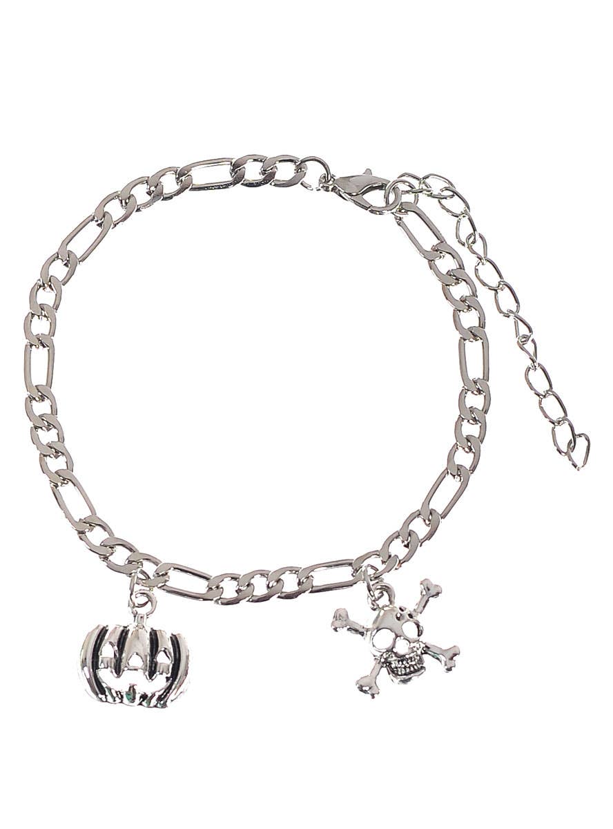 Image of Pumpkin and Skull Silver Metal Halloween Costume Bracelet