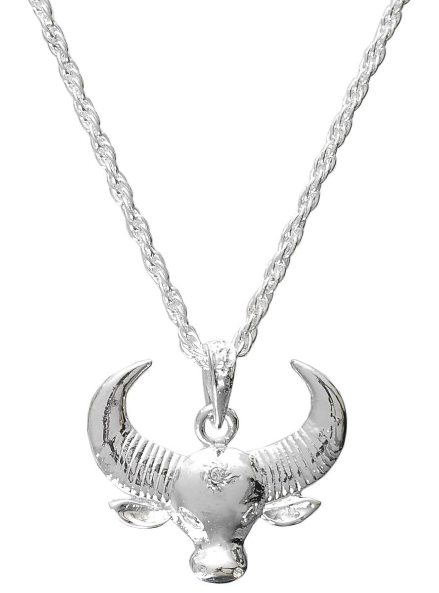 Image of Wild Silver Metal Bull Head Pendant Necklace - Close Image