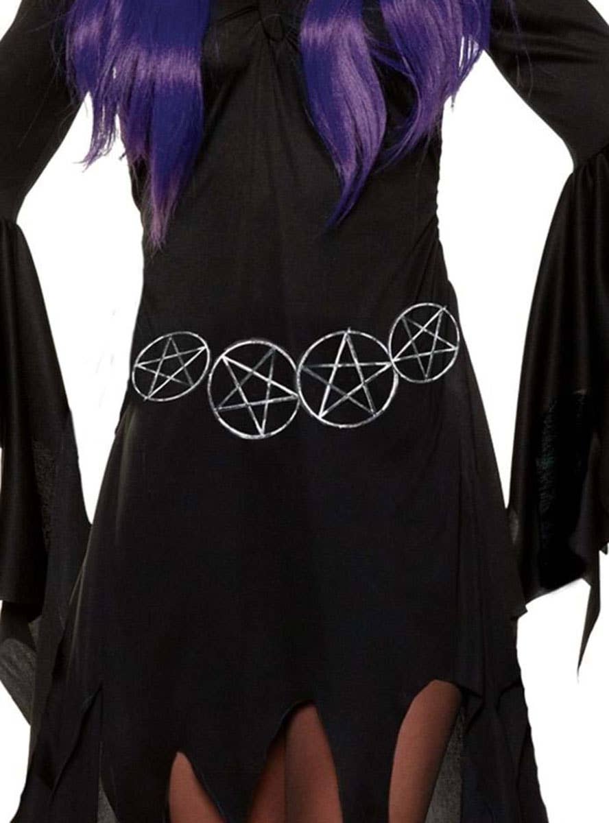 Image of Adjustable Silver Metal Pentagram Halloween Costume Belt - Close Image