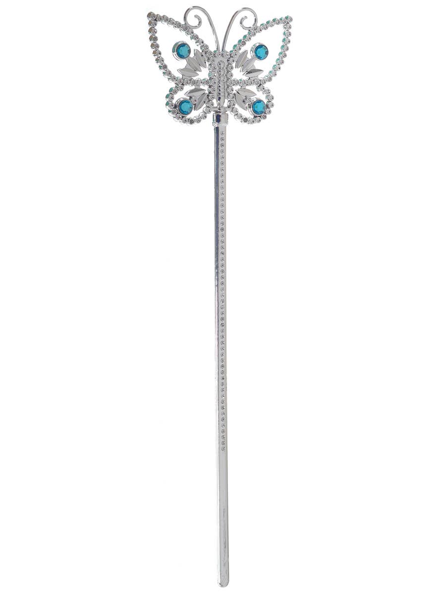 Image of Whimsical Blue and Silver Plastic Butterfly Costume Wand