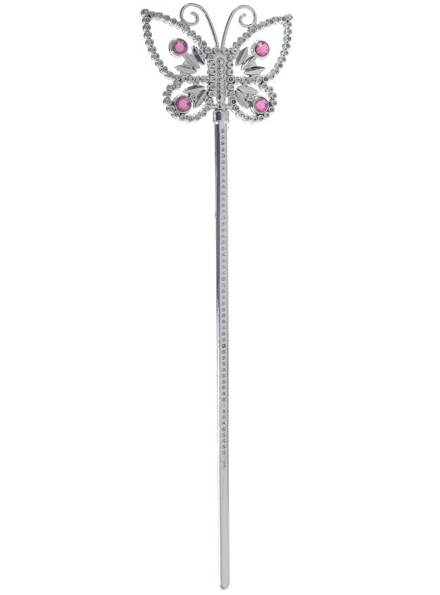 Image of Magical Pink and Silver Plastic Butterfly Costume Wand