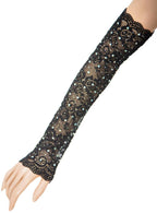 Image of Long Black Lace Costume Gloves with Rhinestones