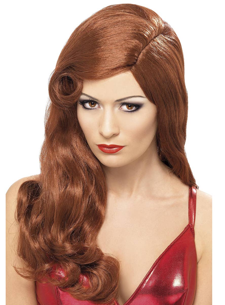 Image of Silver Screen Sensation Women's Long Wavy Auburn Costume Wig - Main Image