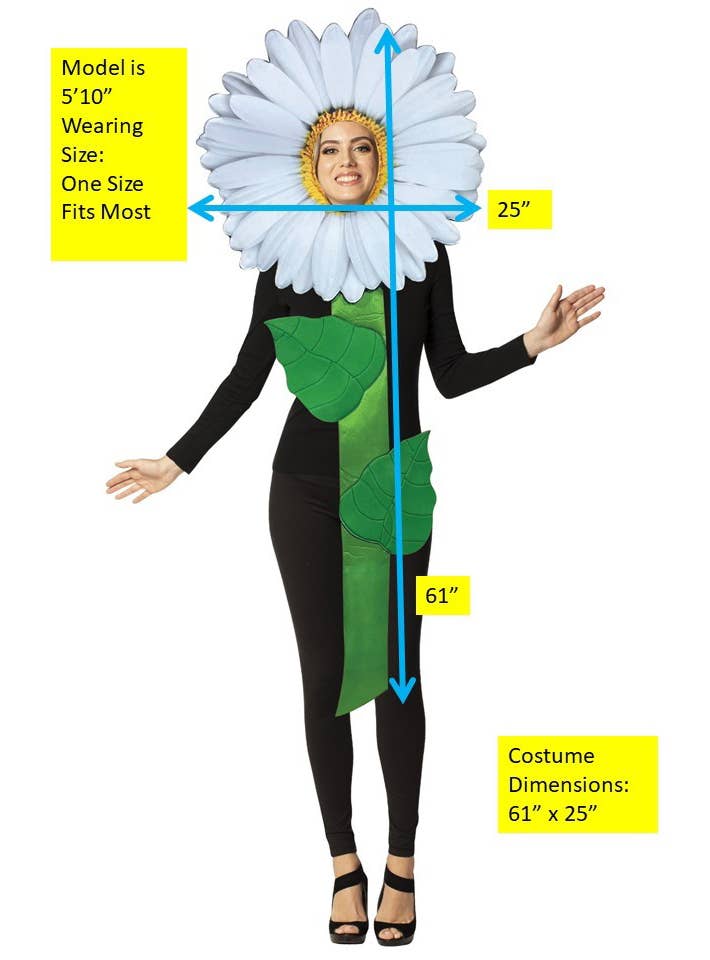 Image of Single White Daisy Flower Adult's Costume - Alternate Image