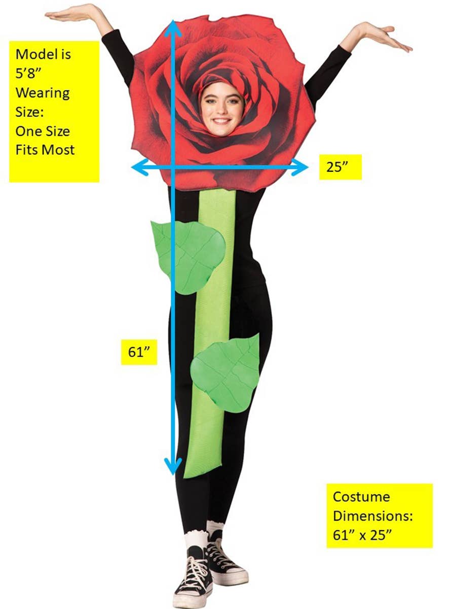 Image of Single Red Rose Flower Adult's Costume - Alternate Image