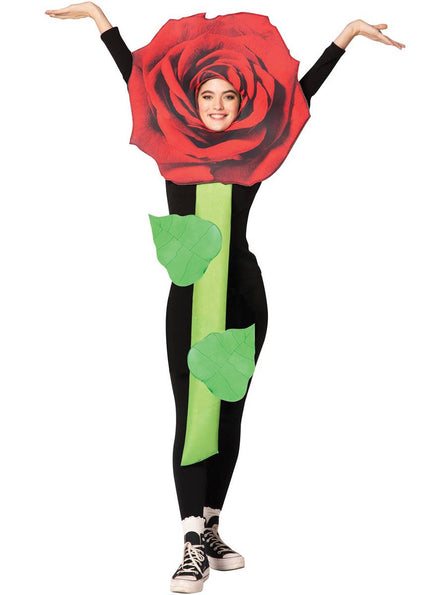 Image of Single Red Rose Flower Adult's Costume - Main Image