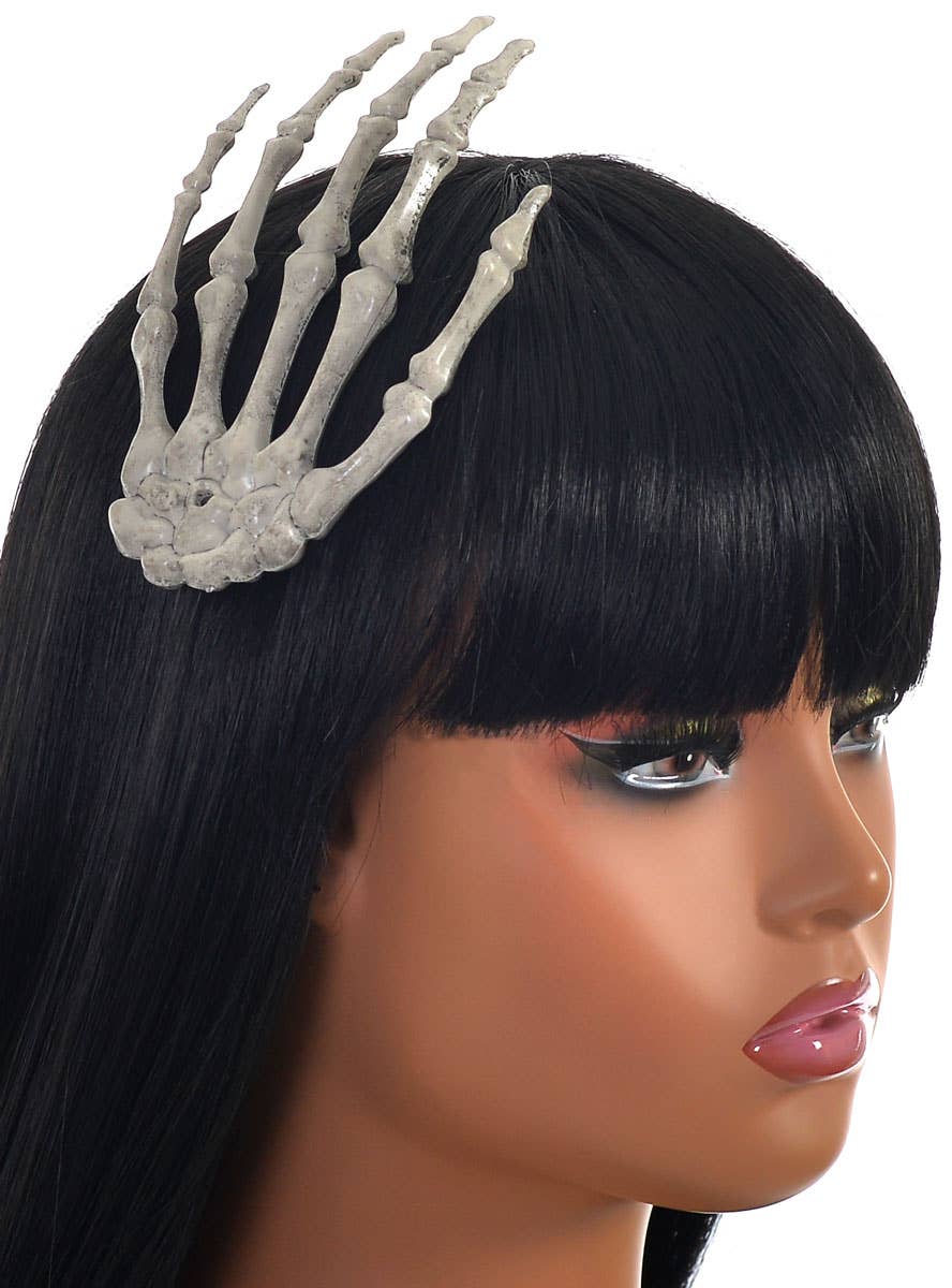 Image of Skeleton Hand Hair Clip Halloween Accessory - Alternate Image