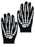 Short Black Skeleton Print Costume Gloves - Main Image