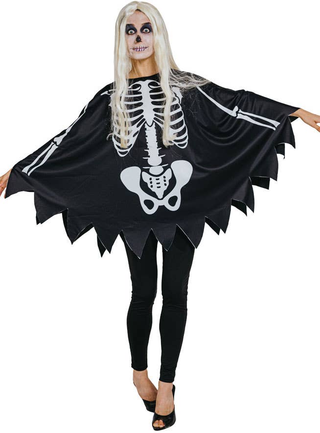 Image of Skeleton Print Poncho Women's Halloween Costume