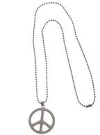 Image of Hippie Silver Metal 70's Peace Sign Costume Necklace - Main Image