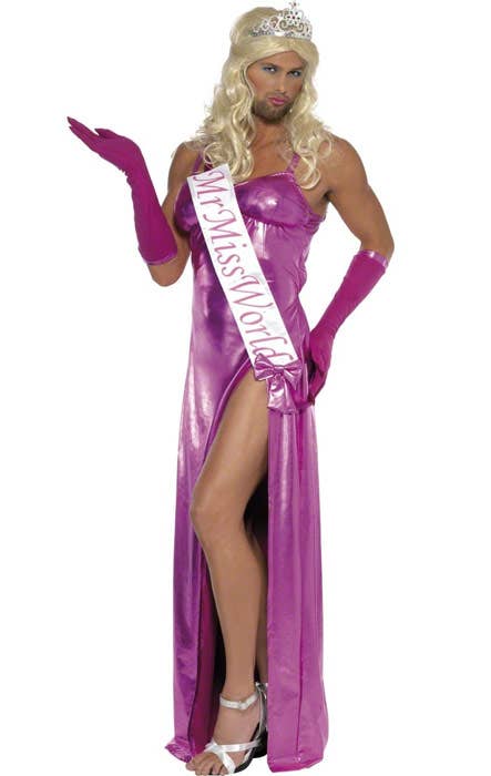 Shiny Pink Mr Miss World Men's Funny Costume - Front Image