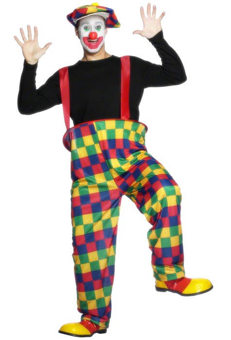 Colourful Chequered Crazy Clown Men's Circus Costume - Main Image