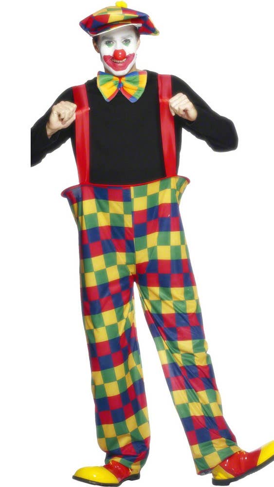 Colourful Chequered Crazy Clown Men's Circus Costume - Alternative Image