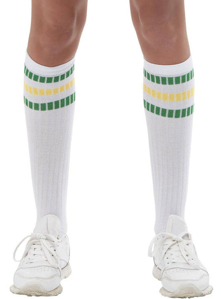 White Knee High Socks with Striped Top