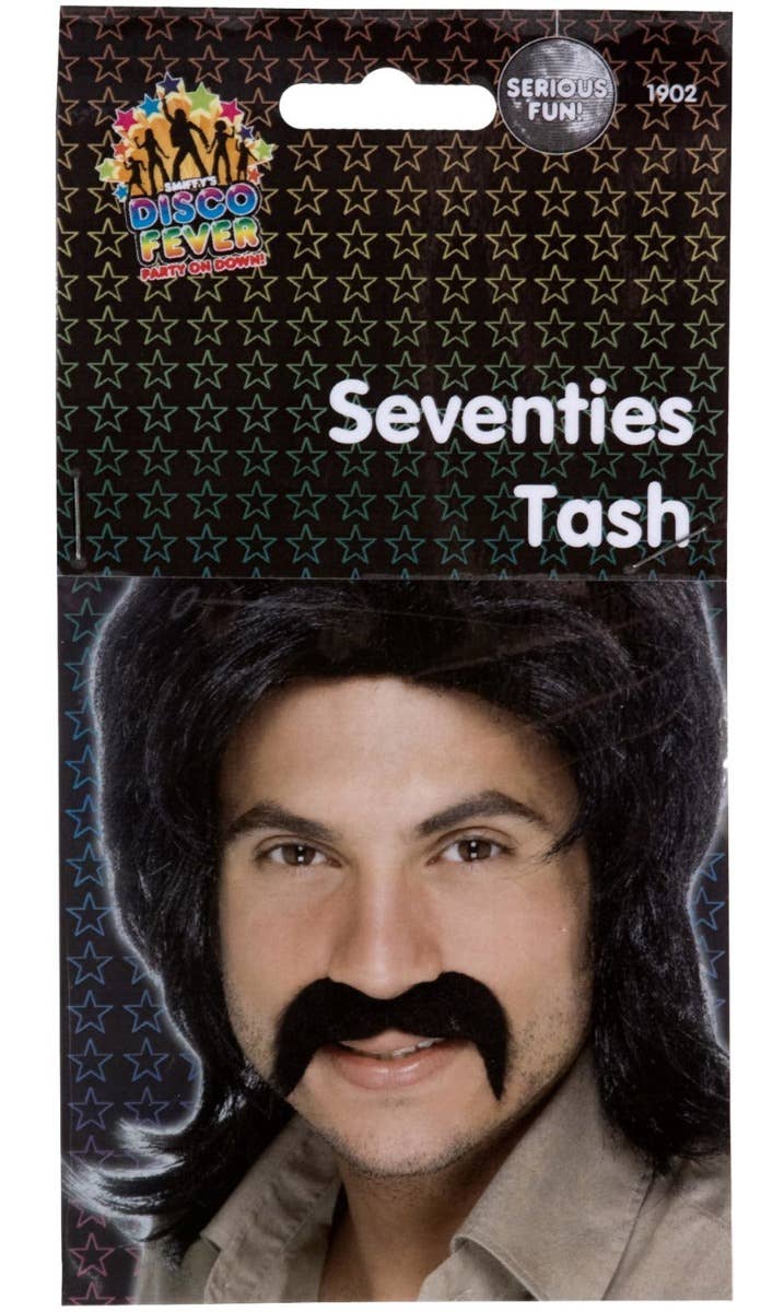 Jivin' Seventies Black Stick On Moustache - Packet Image