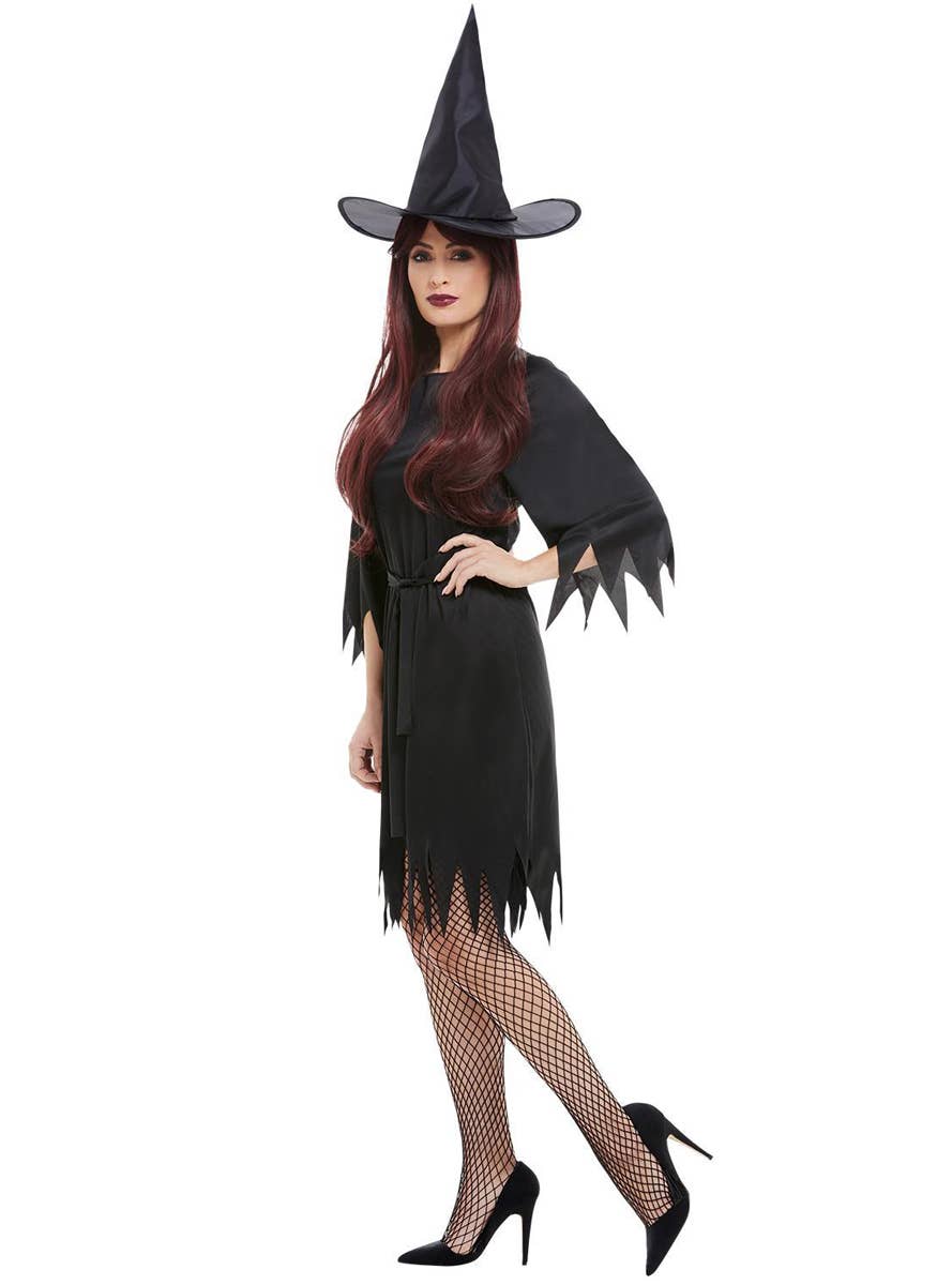 Women's Black Witch Dress Hat and Belt Budget Halloween Costume SideIimage