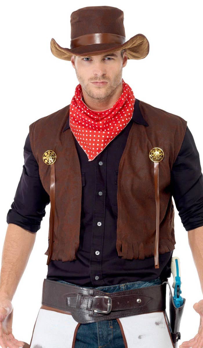 Men's Texan Rodeo Wild West Cowboy Fancy Dress Costume Close Up Image