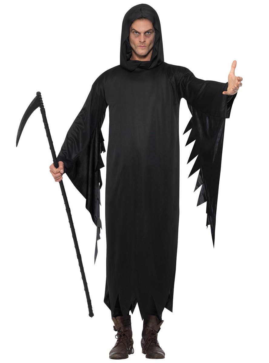 Men's Black Grim Reaper Robe Halloween Costume Main Image