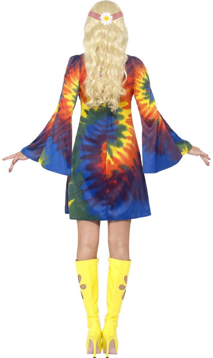Psychedelic Womens Tie Dye Hippie Costume 60s Dress - Back View