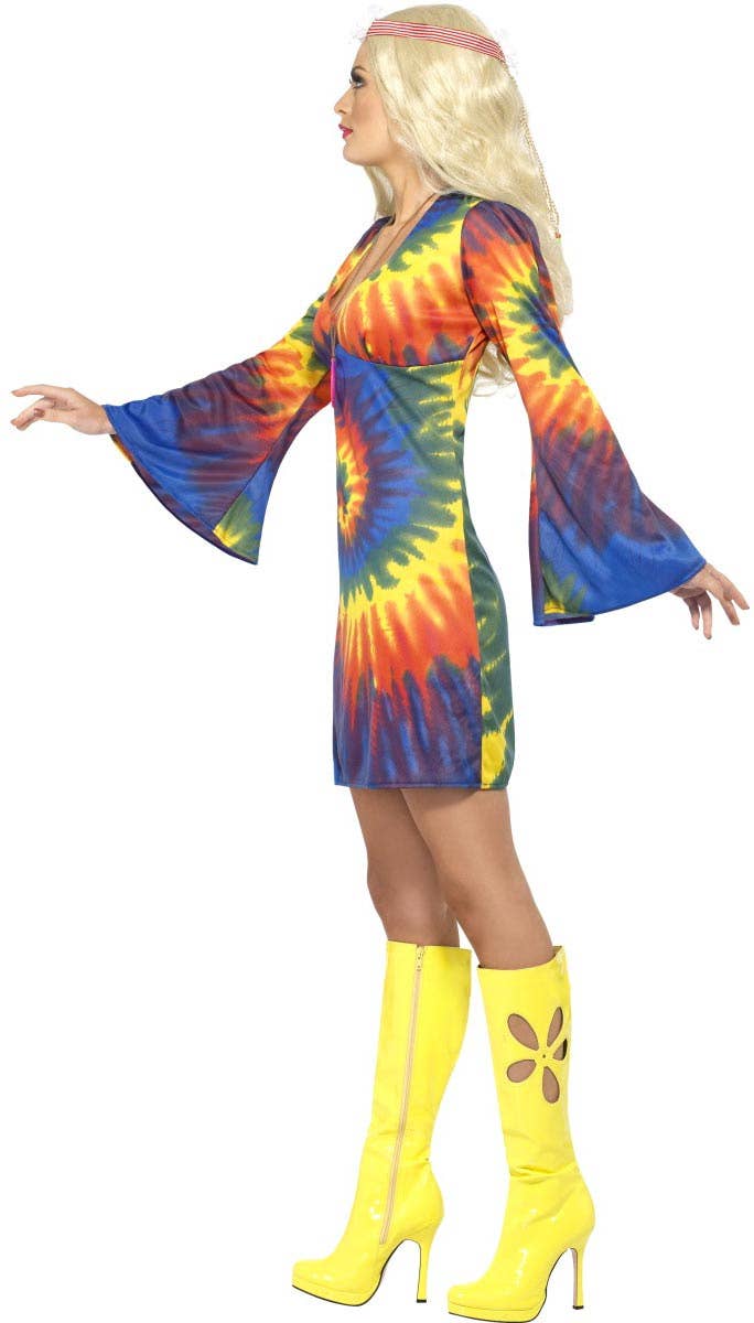 Psychedelic Womens Tie Dye Hippie Costume 60s Dress - Side View