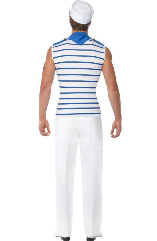 Men's Sexy Blue and White French Sailor Costume - Back Image