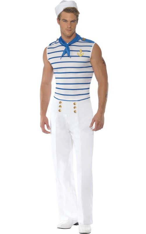 Men's Sexy Blue and White French Sailor Costume - Alternative Image