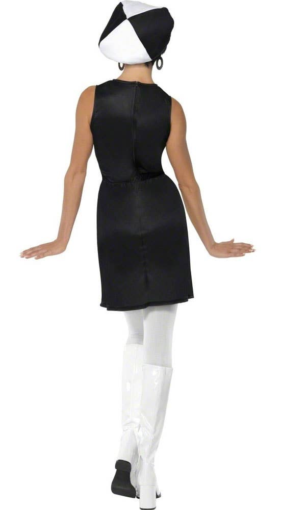 Womens 60s Dress Mod Black and White Retro Costume with Matching Hat - Back View