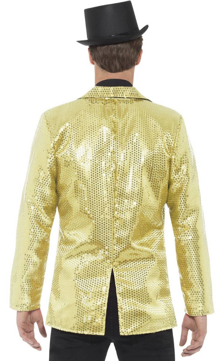 Men's Gold Sequinned Satin Costume Suit Jacket By Smiffy's Back Image