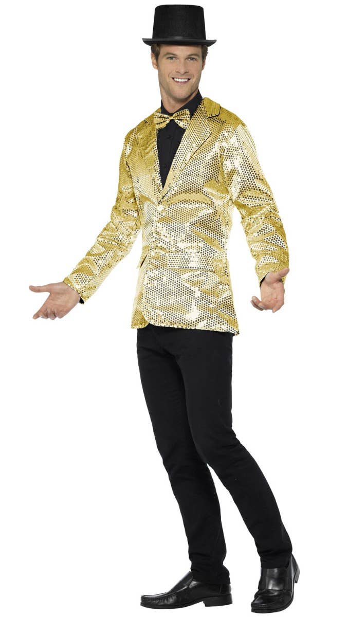 Men's Gold Sequinned Satin Costume Suit Jacket By Smiffy's Alt Image
