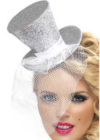 Mini Silver Glitter Costume Top Hat