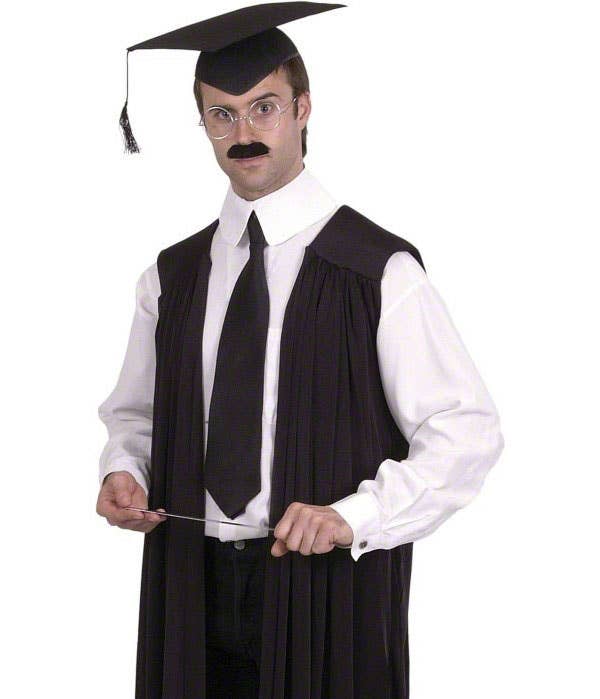 Black Satin Graduation Gown Men's Professor Costume - Alternative Image