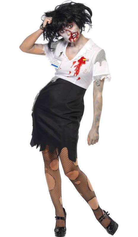 Women's Worked to Death Zombie Halloween Costume Front View