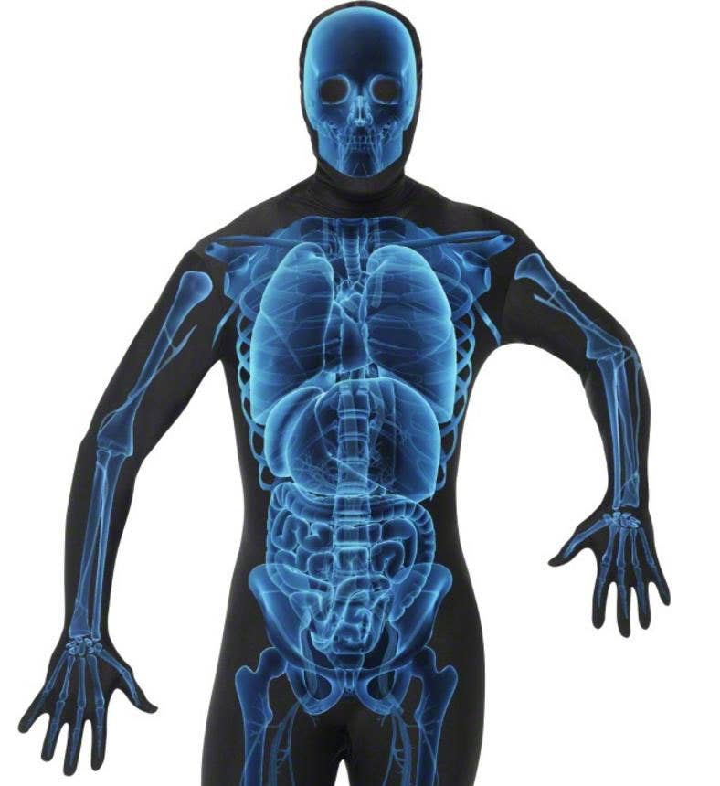 Black Lycra Adult's Second Skin Halloween Costume with Blue X-Ray Details - Alternative Image