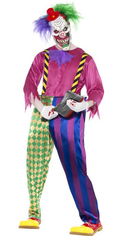 Bright Colourful Men's Scary Clown Halloween Costume - Front View