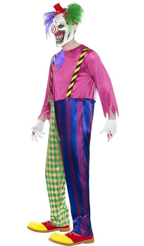 Bright Colourful Men's Scary Clown Halloween Costume - Side View