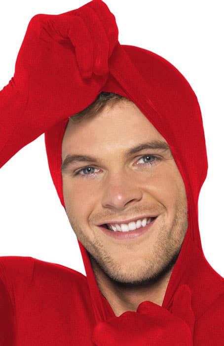 Men's Red Skin Suit Fancy Dress Costume Face Close