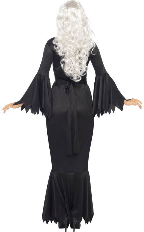 Women's Long Black Sexy Midnight Vampire Halloween Costume Back View