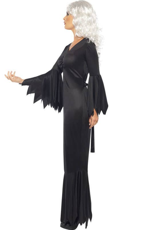 Women's Long Black Sexy Midnight Vampire Halloween Costume Side View