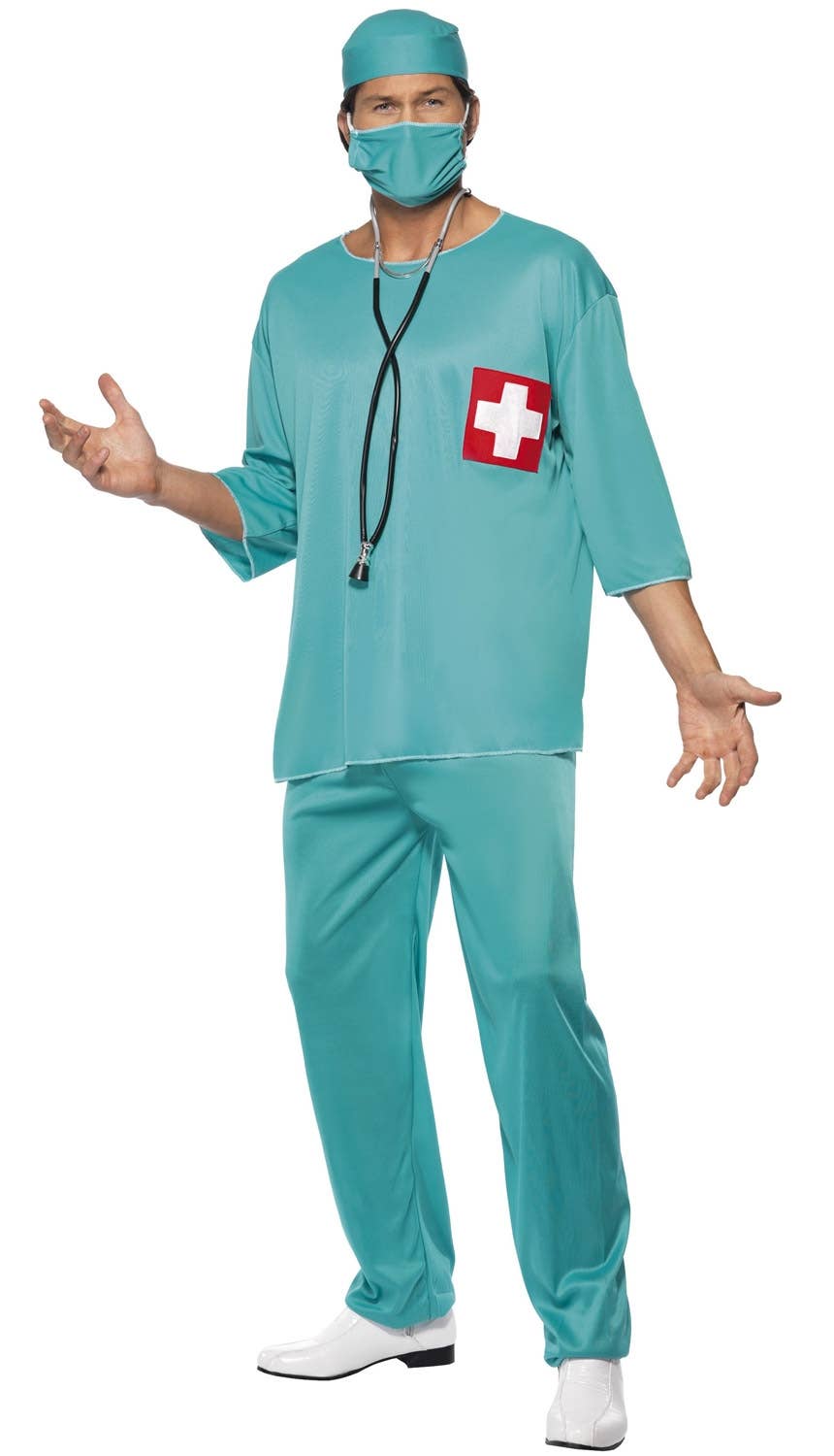 Adult's Surgeon Scrubs Fancy Dress Doctor Costume - Front View