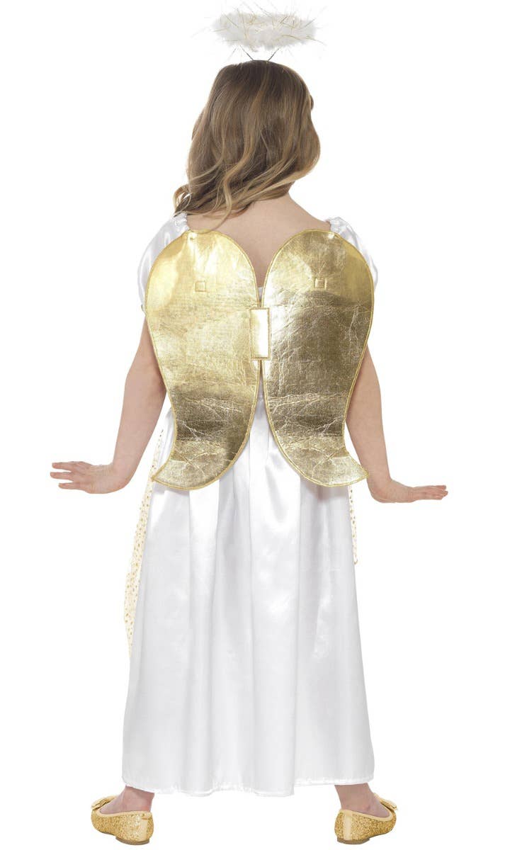 Girls Golden Christmas Angel Fancy Dress Costume - Back Image