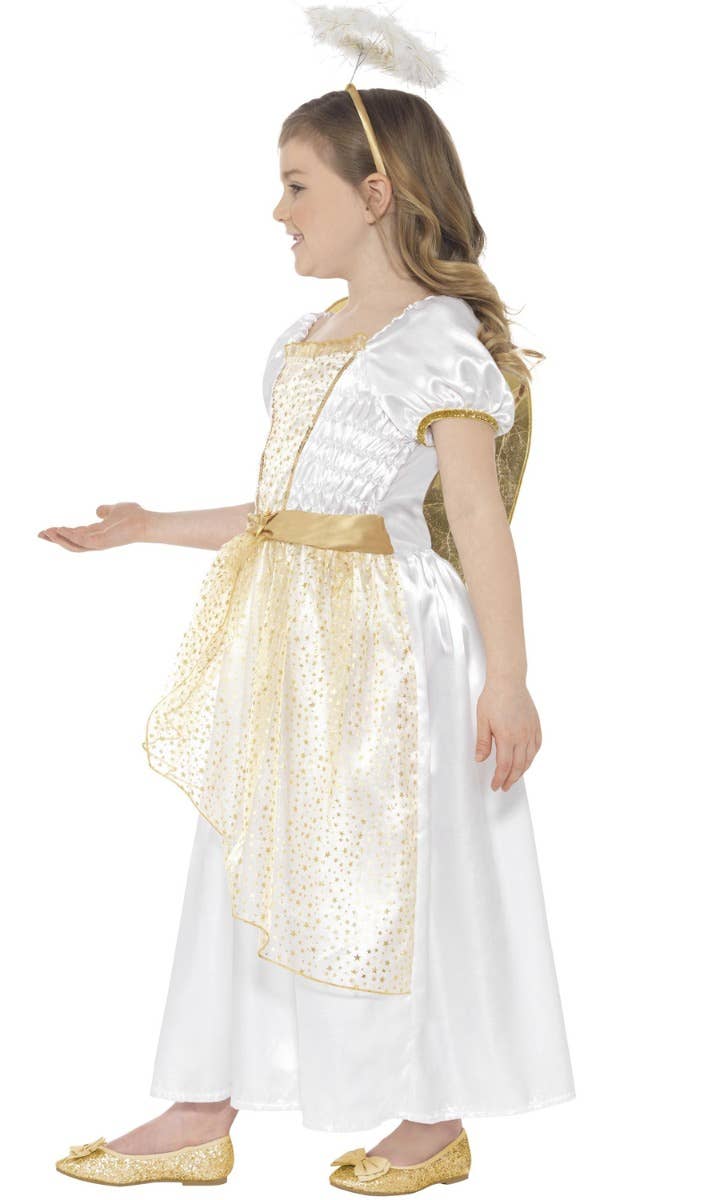 Girls Golden Christmas Angel Fancy Dress Costume - Side Image