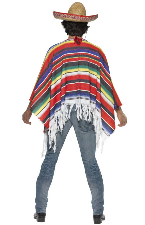 Men's Mexican Muilti Coloured Fancy Dress Poncho Alt Back  Image 