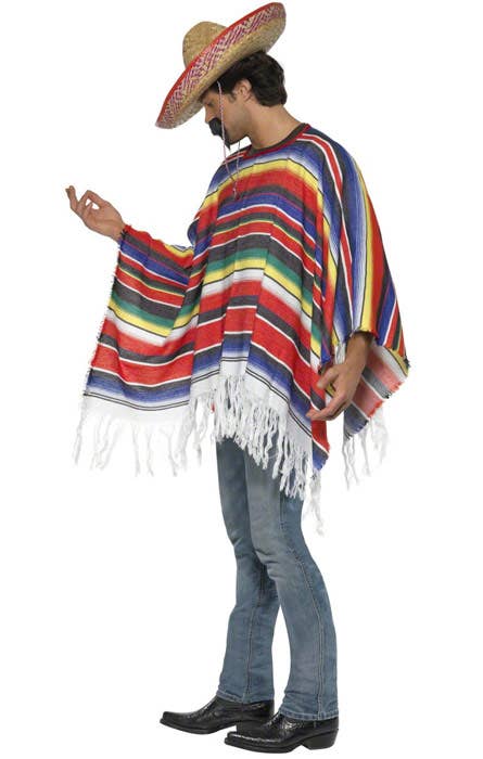 Men's Mexican Muilti Coloured Fancy Dress Poncho Alt Side Image Image 